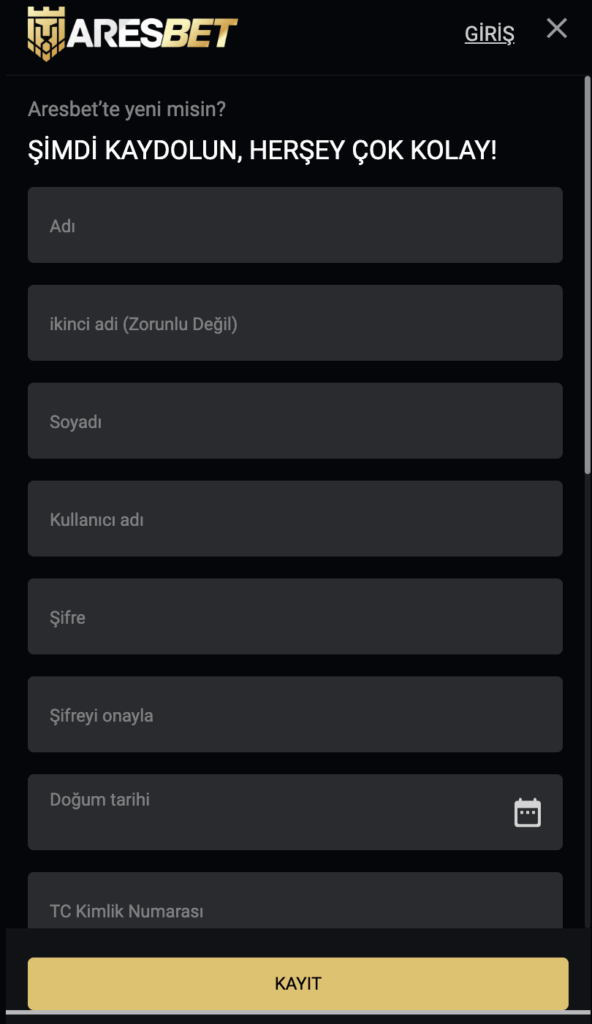 Aresbet Üyelik İşlemleri 2 Aresbet Üyelik